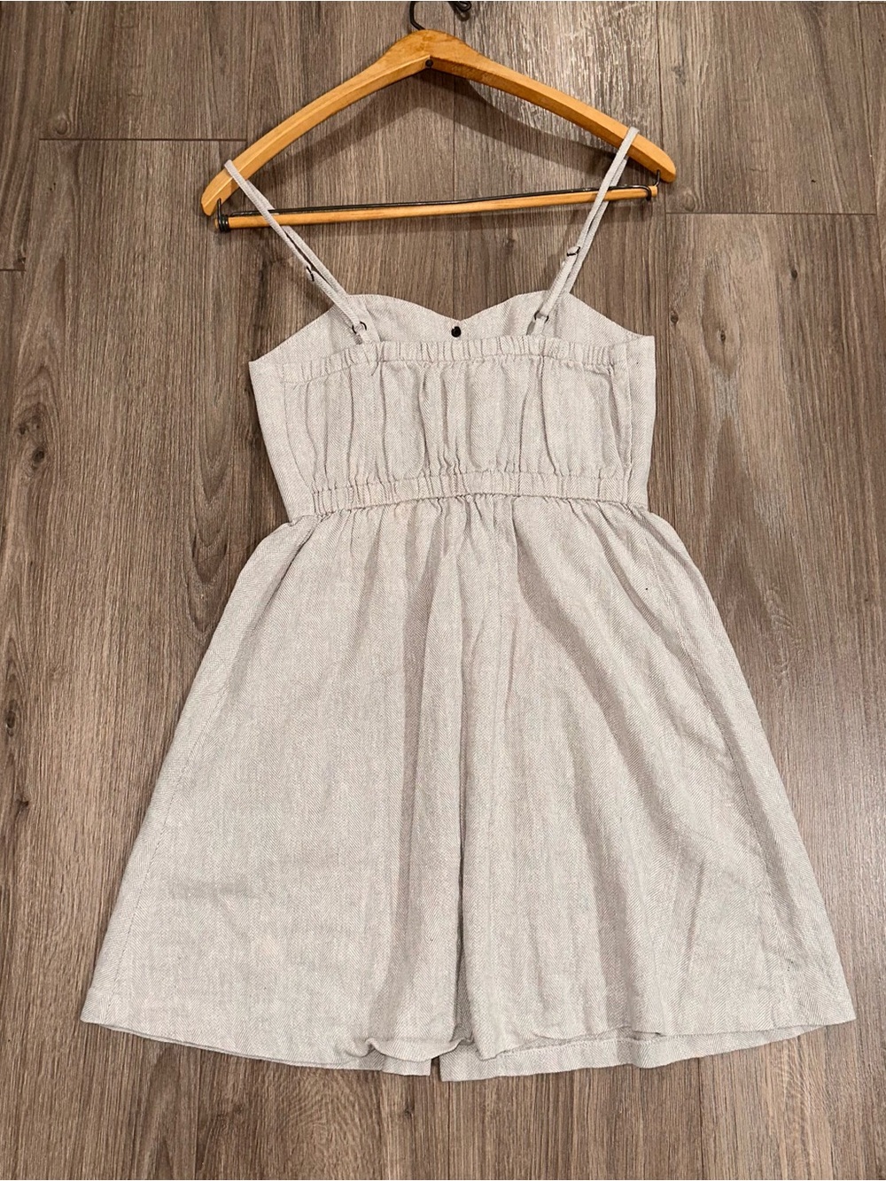 Dress Linen Cotton Mini  Herringbone Boho Festival Cottagecore Light Academia - Picture 4 of 7